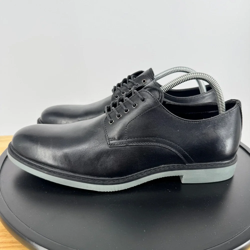 NWT Public Opinion Mens Black Leather Derby Shoes 95952758 Size 10.5M‎